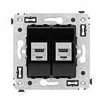 DKC Компьютерная розетка RJ-45 без шторки в стену, кат.6 двойная экранированная, "Avanti", "Черный квадрат"