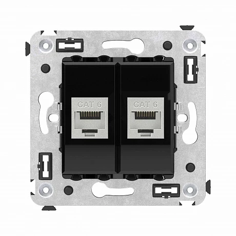 DKC Компьютерная розетка RJ-45 без шторки в стену, кат.6 двойная экранированная, "Avanti", "Черный квадрат"