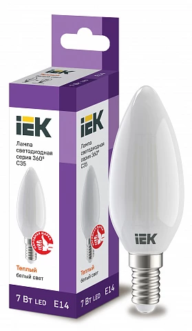 IEK Лампа LED C35 свеча матовый 7Вт 230В 3000К E14 серия 360°